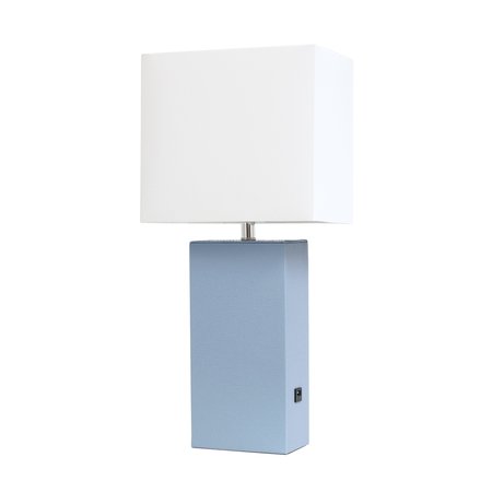 LALIA HOME 21 Leather Base Table Lamp with USB Charging Port , White Rectangular Shade, Periwinkle LHT-3012-PW